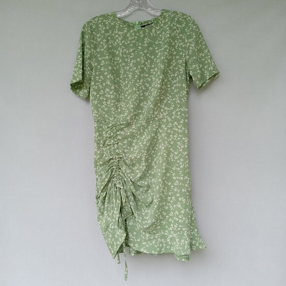 Missguided Ruched Side Tea Mini Dress Dalmatian Sage Size 4 NWOT‎ - Picture 1 of 9